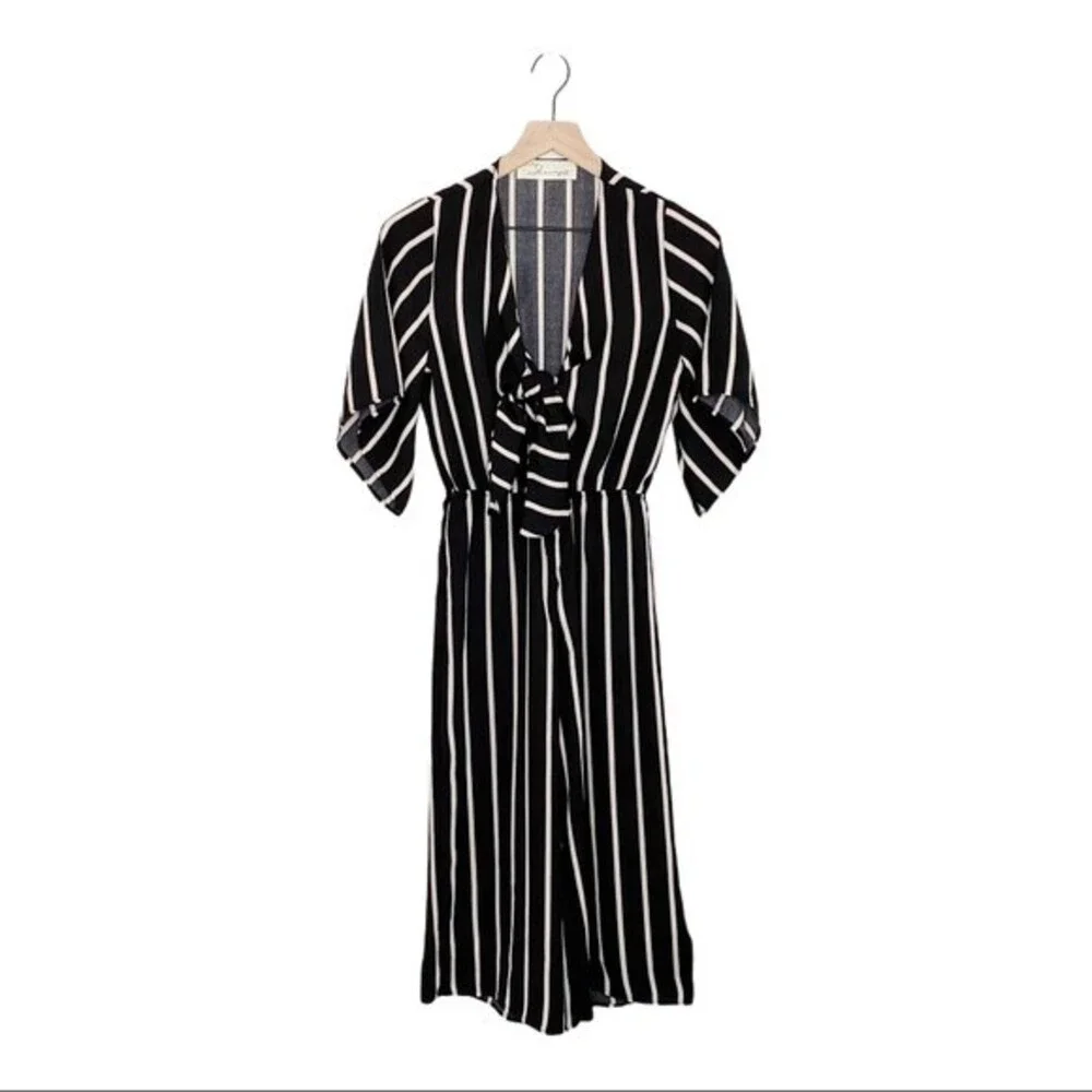 VINTAGE HAVANA Women's Small Jumpsuit Striped Wide Leg Tie Front Made in USA